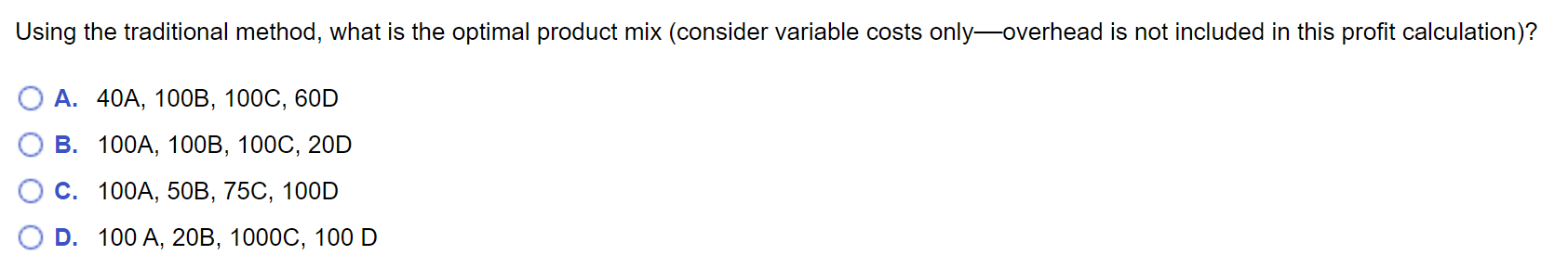 A company makes four products that have the