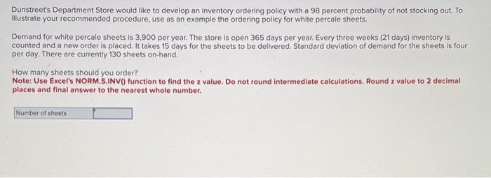 Dunstreet's Department Store would like to