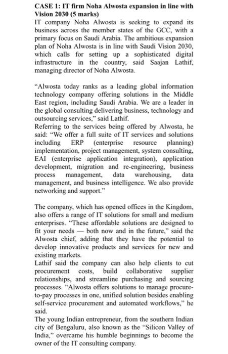 CASE 1: IT firm Noha Alwosta expansion in line