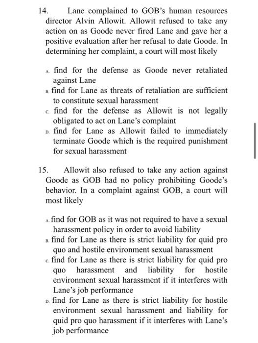 14 & 15 14. Lane complained to GOB's human