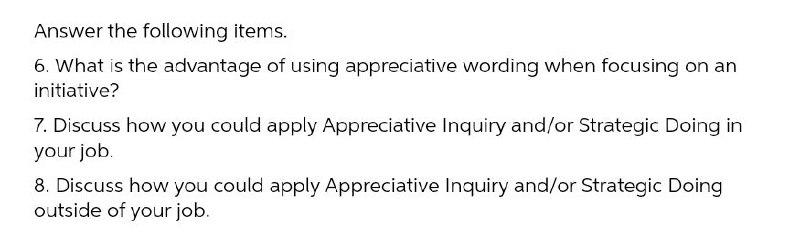 Answer the following items. 6. What is the