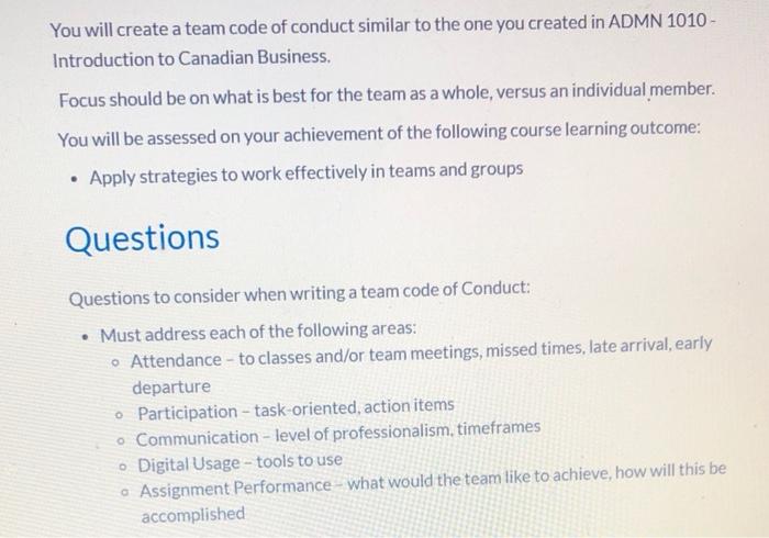 need to write team code of conduct for Digital