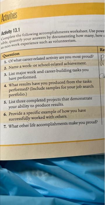 Activity 13.1 complete the following