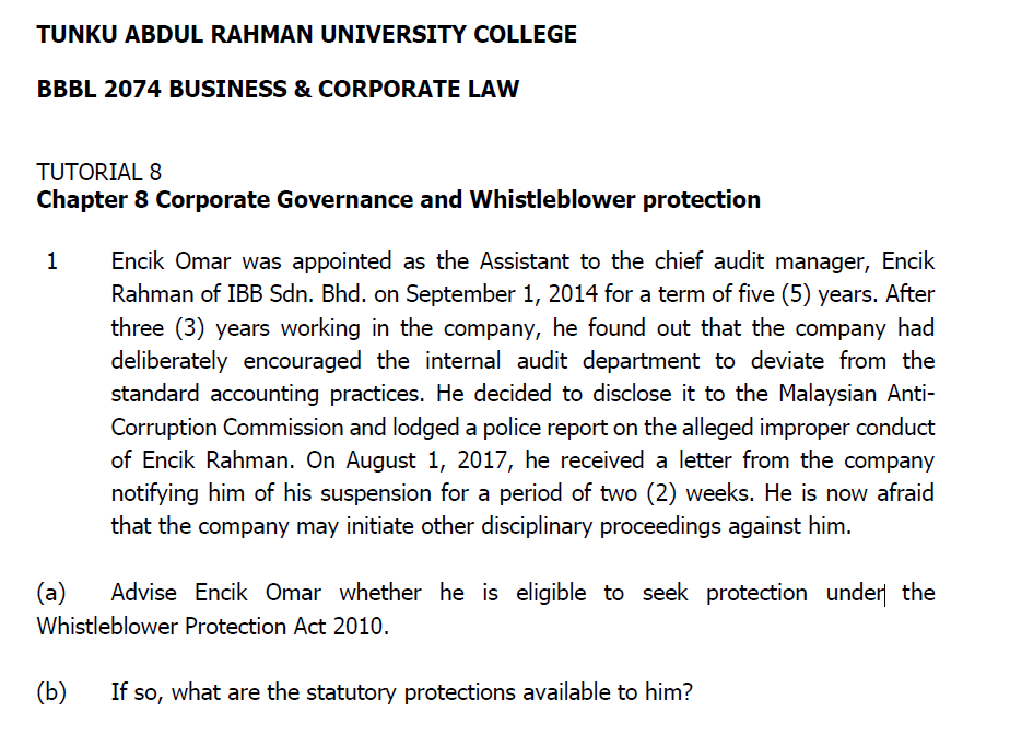 TUNKU ABDUL RAHMAN UNIVERSITY COLLEGE BBBL 2074