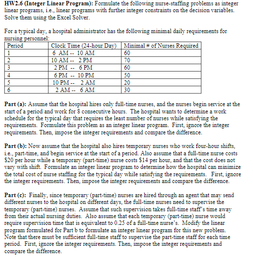 HW2.6 (Integer Linear Program): Formulate the