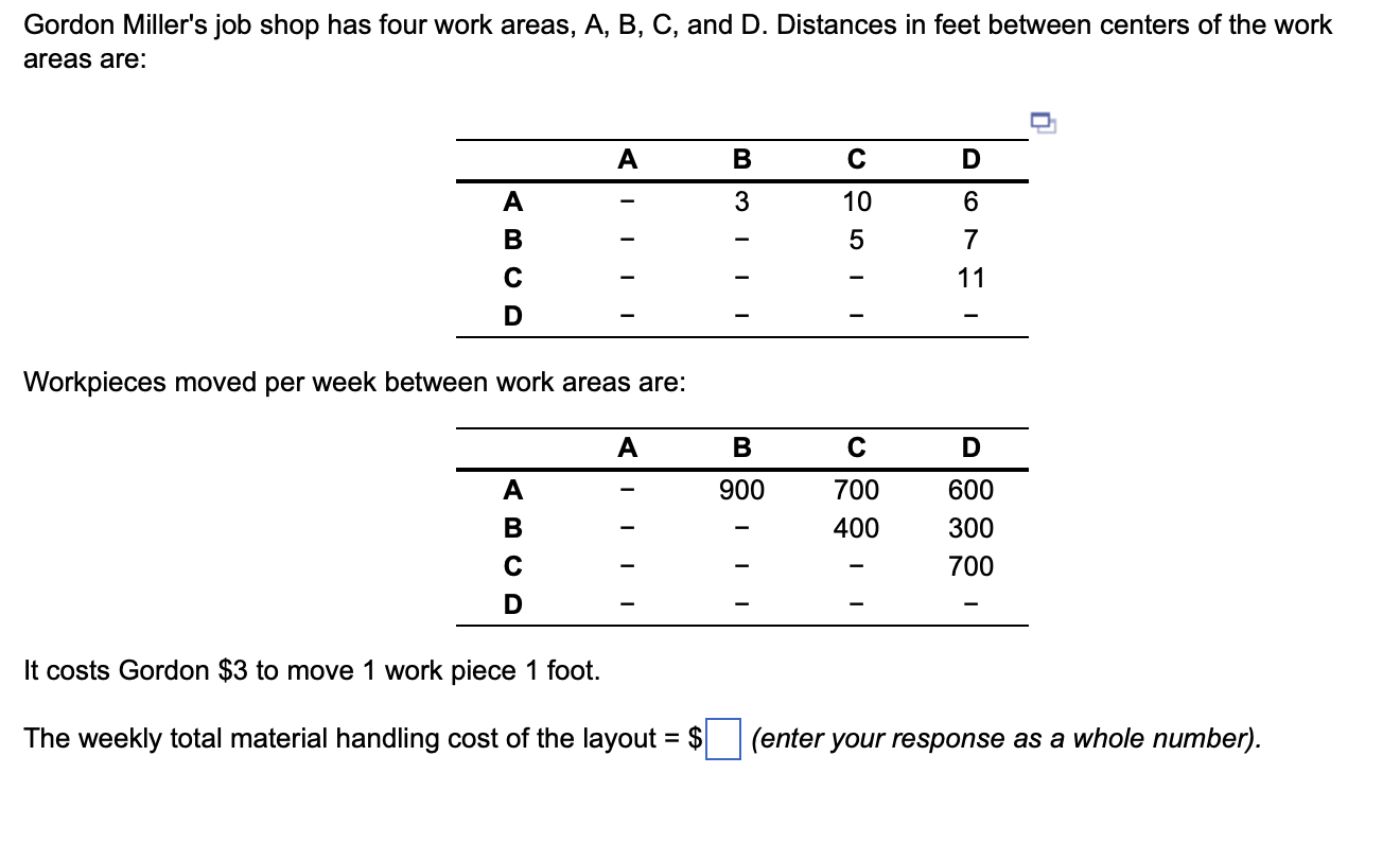 Gordon Miller's job shop has four work areas,