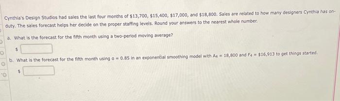 Cynthia's Design Studios had sales the last four