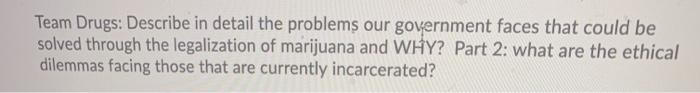 Team Drugs: Describe in detail the problems our