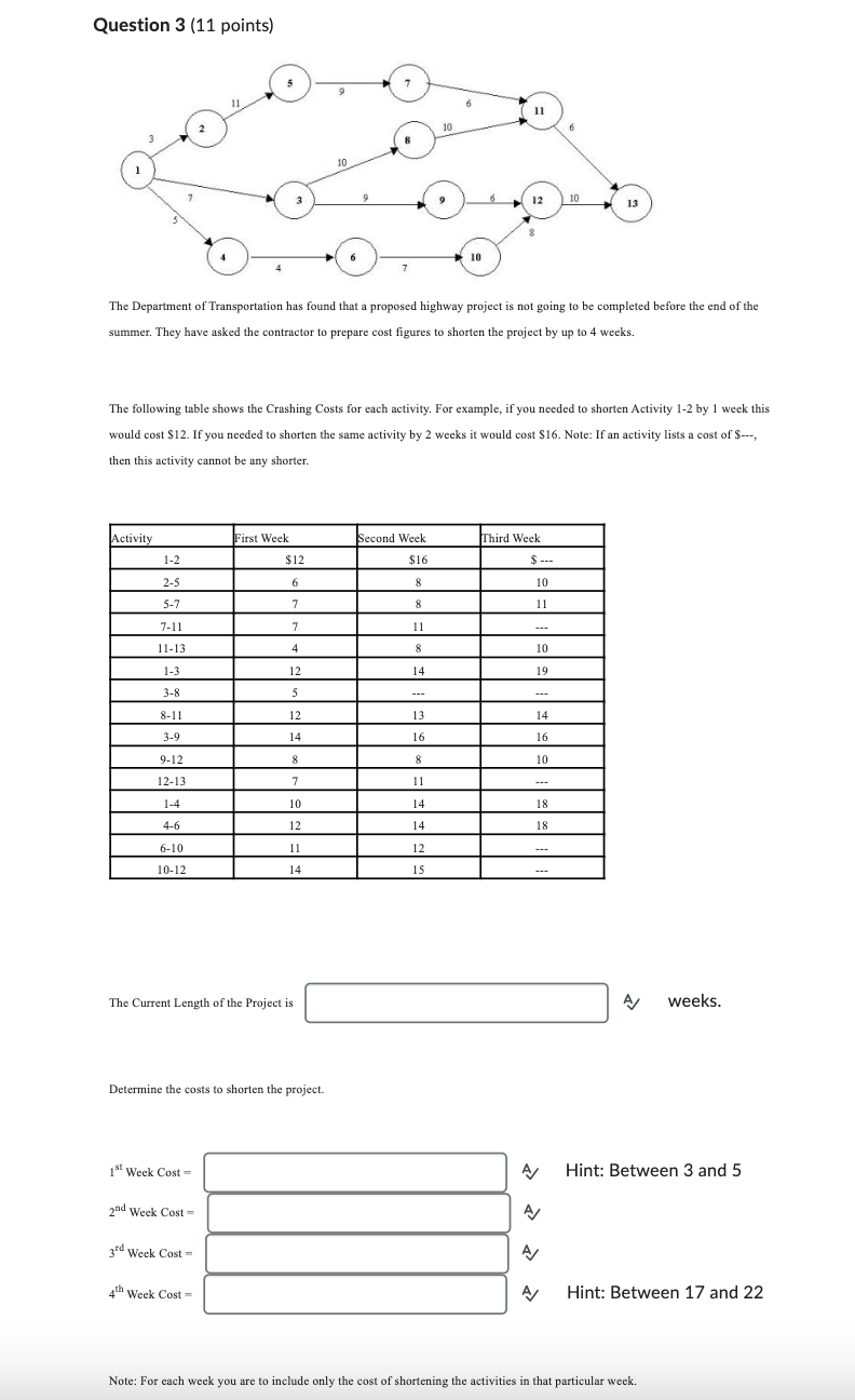 Question 3 (11 points) The Department of