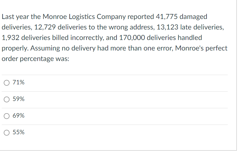 Last year the Monroe Logistics Company reported