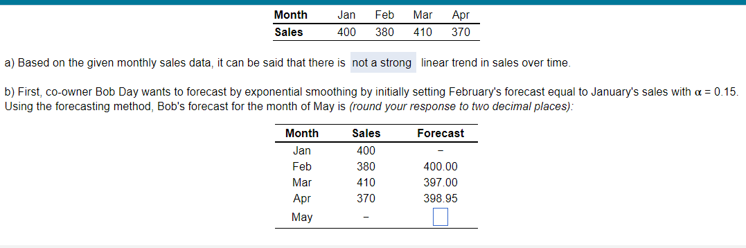 ased on the given monthly sales data, it can be