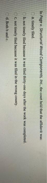 In Page v. Structural Wood Components, Inc., the