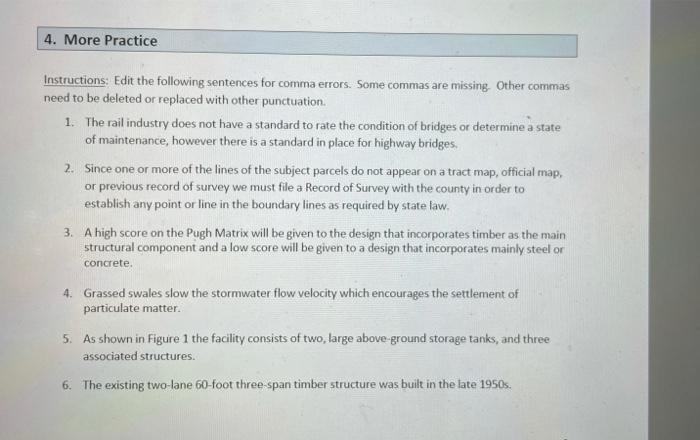 4. More Practice Instructions: Edit the following