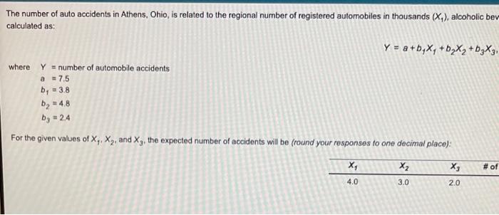 Y = a +b,X, +62X2 +b3X3, where Y = number of