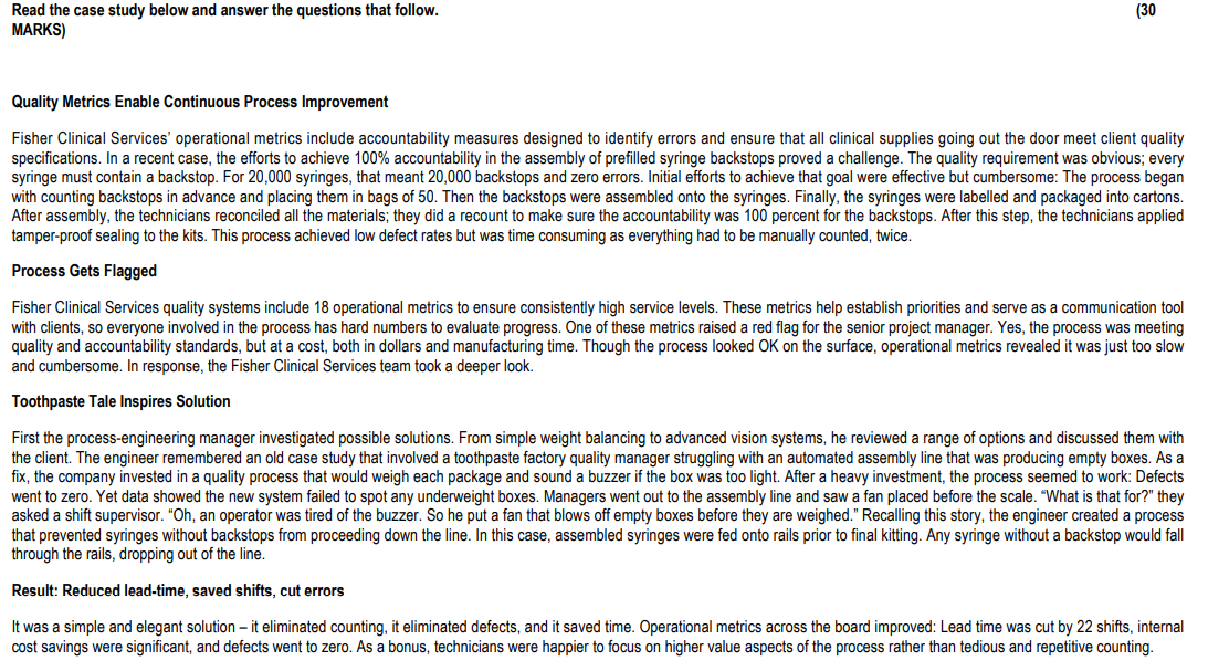 (30 Read the case study below and answer the