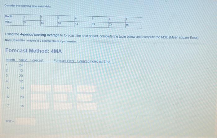 Consider the following time series data. Using