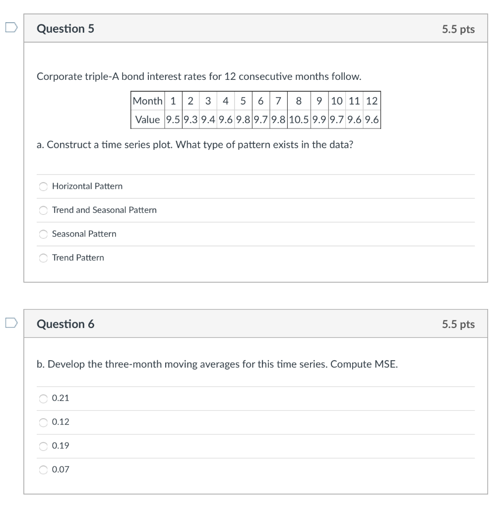 Question 5 5.5 pts Corporate triple-A bond