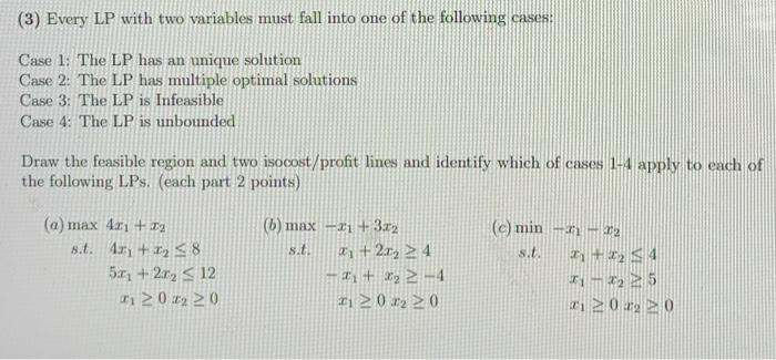 (3) Every LP with two variables must fall into