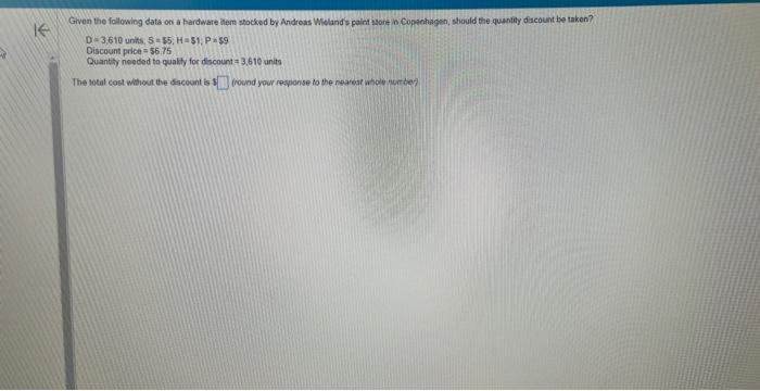 Given the following dats on a hardware item