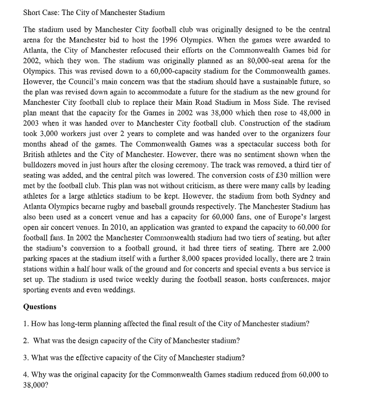 Short Case: The City of Manchester Stadium The