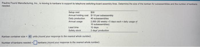 Kanban container size = 43 units (round your