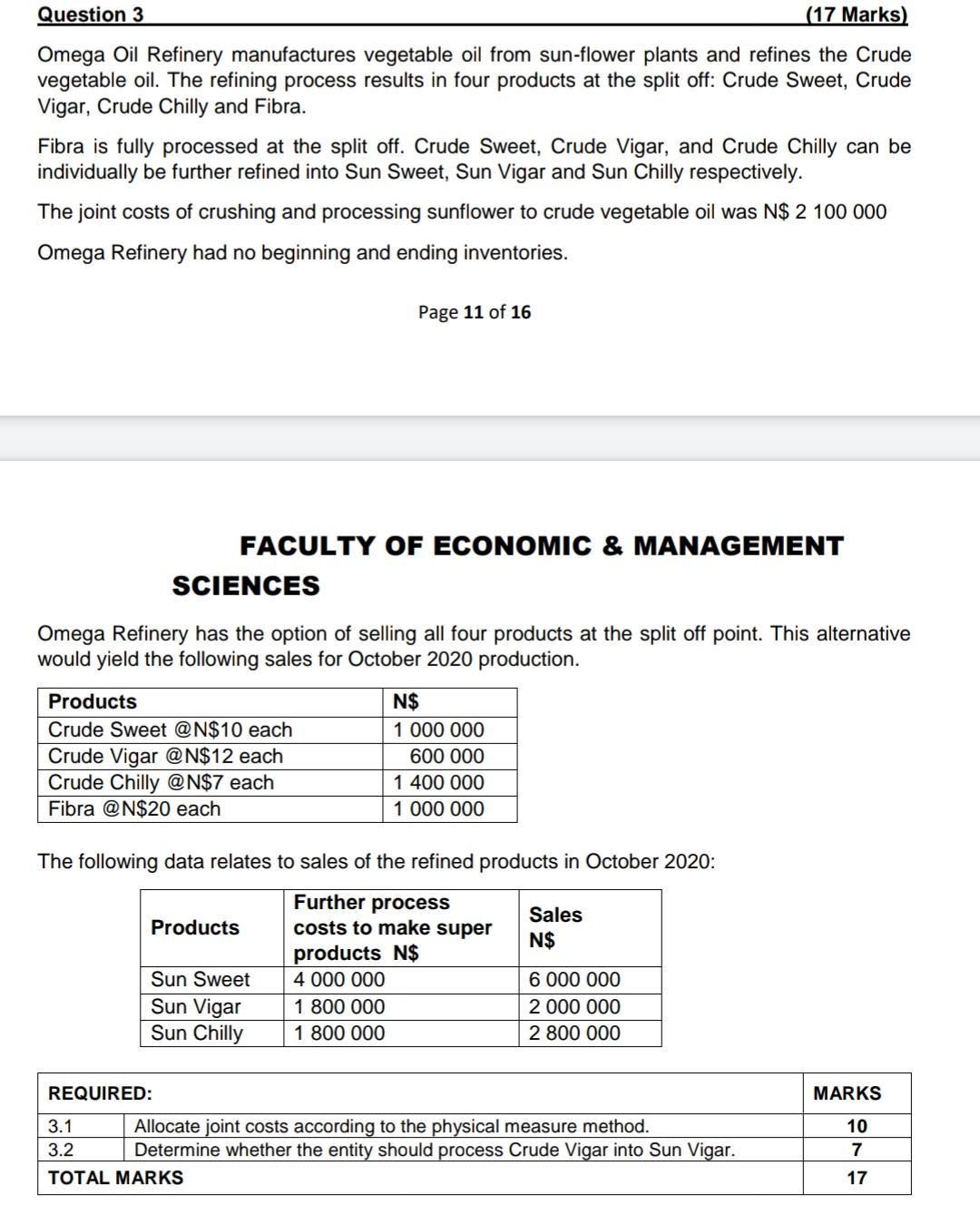 Question 3 (17 Marks) Omega Oil Refinery