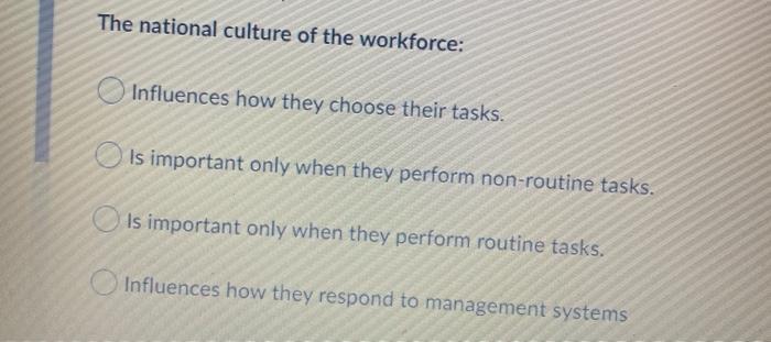 The national culture of the workforce: Influences
