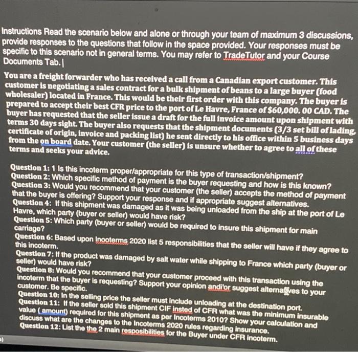 Instructions Read the scenario below and alone or