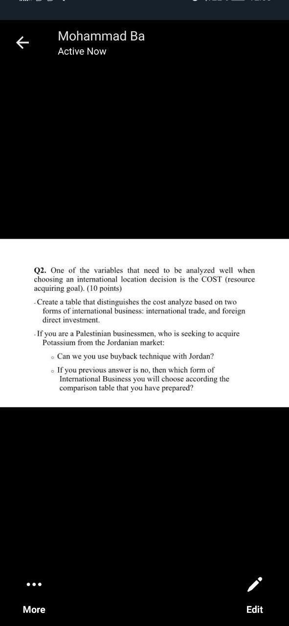 I need the answer as soon as possible Mohammad Ba