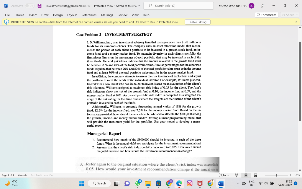 Answer the question in Excel using Linear