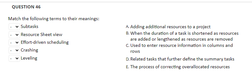 Match the following terms to their meanings: