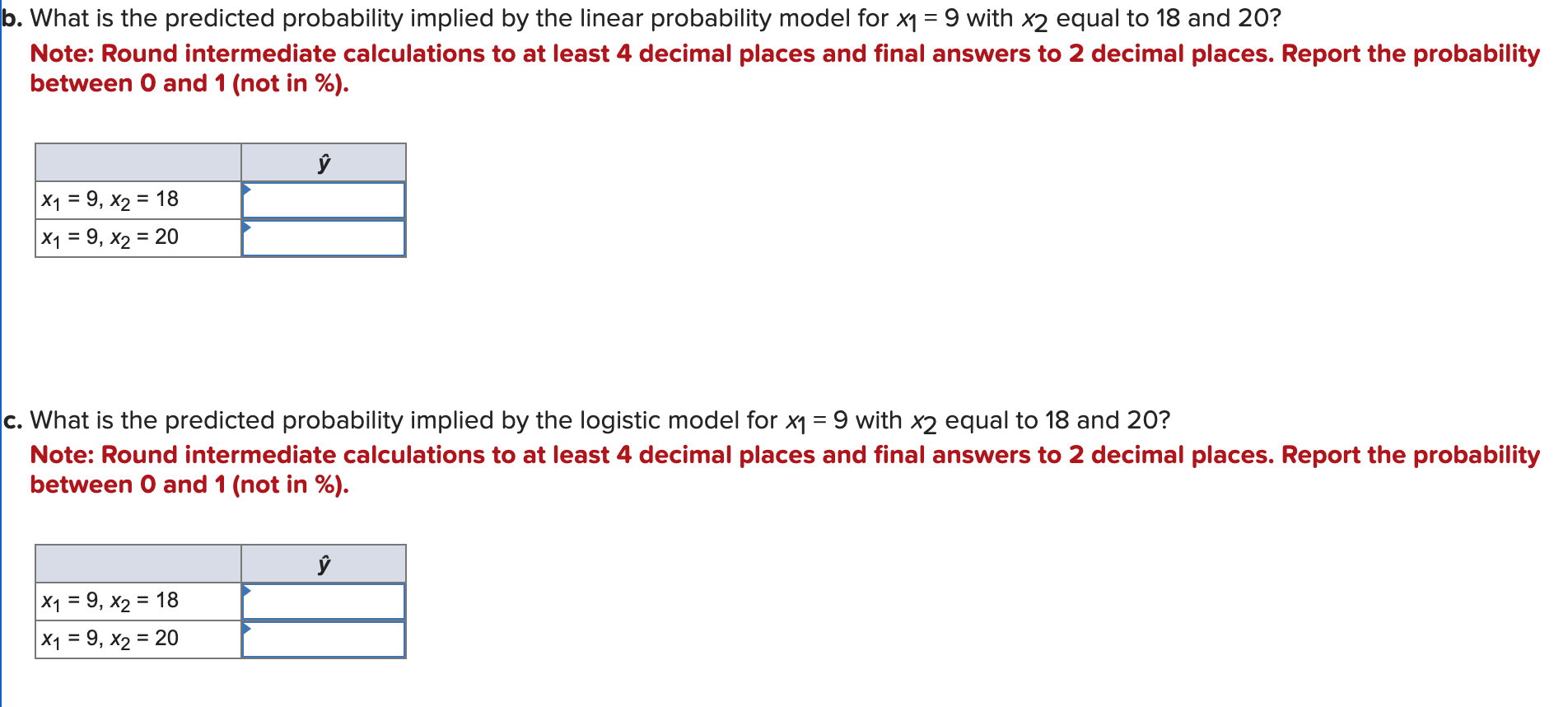 Consider a binary response variable y and two