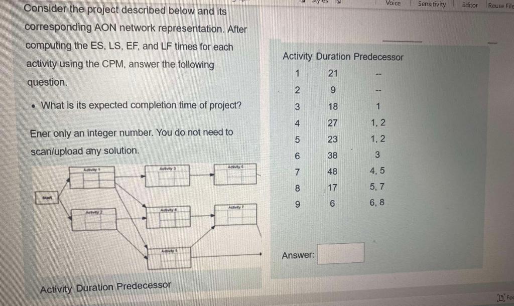 Consider the project described below and its