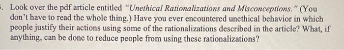 . Look over the pdf article entitled "Unethical