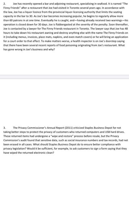 2 Joe has recently opened a bar and adjoining