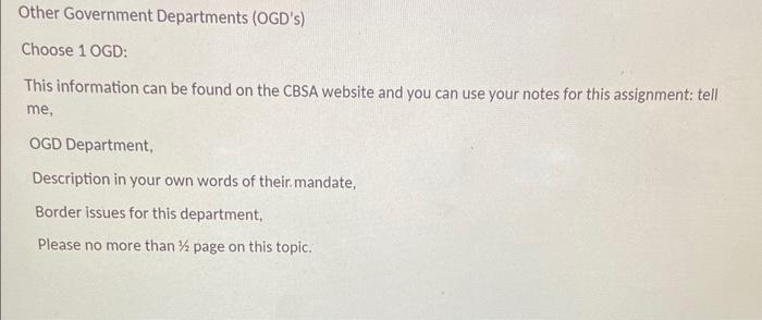 Other Government Departments (OGD's) Choose 1