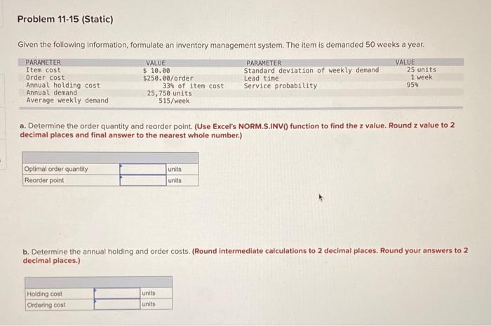 Given the following information, formulate an