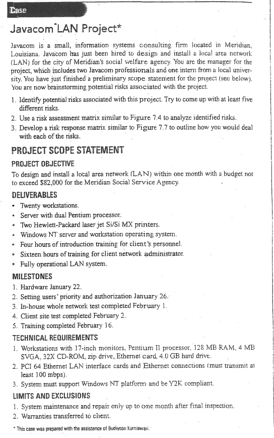 JUST THIS QUESTION --->>>> Come up with risk