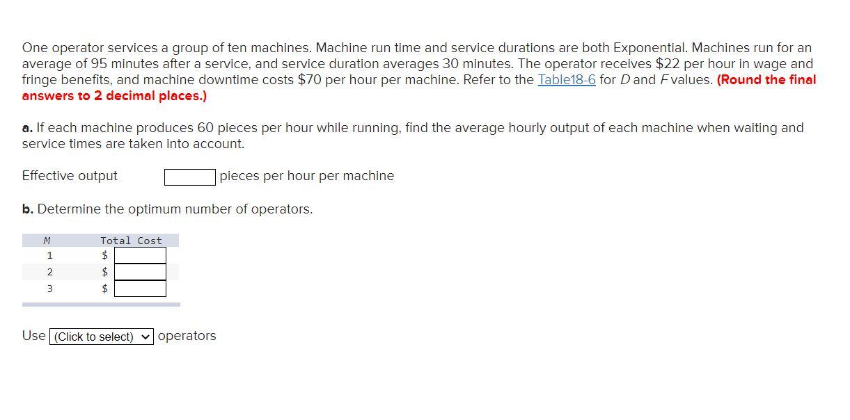 One operator services a group of ten machines.