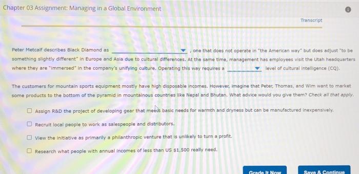Chapter 03 Assignment: Managing in a Global