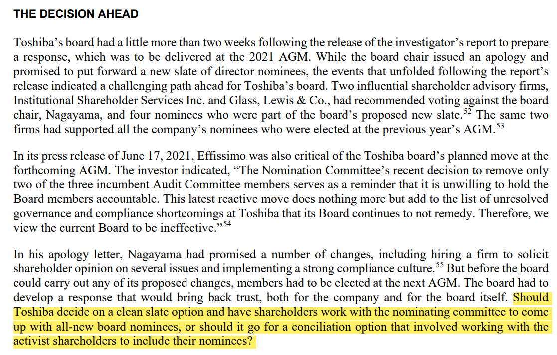 Corporate Governance at Toshiba Corporation Case