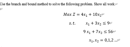 Use the branch and bound method to solve the