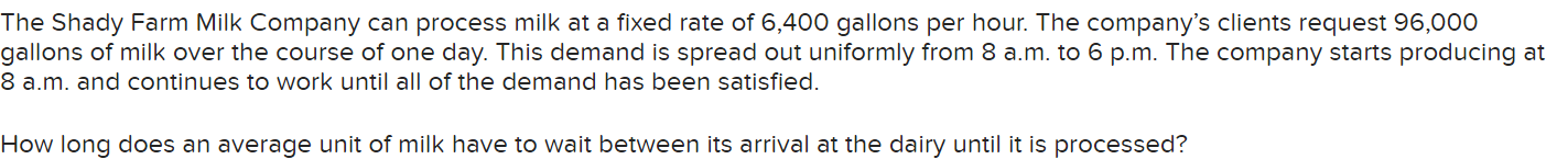 The Shady Farm Milk Company can process milk at a