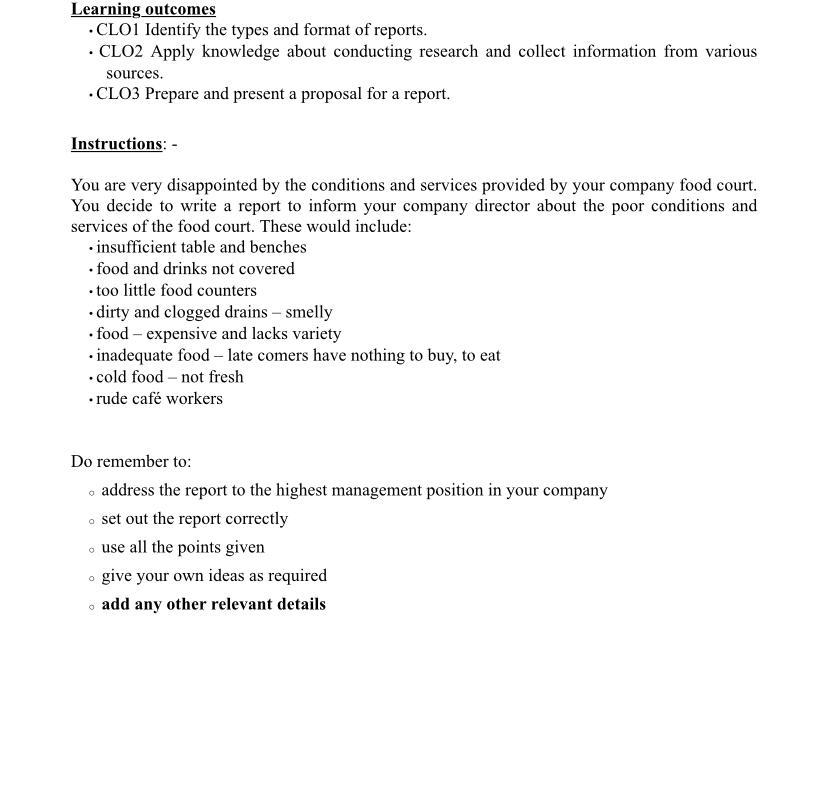 Learning outcomes .CLO1 Identify the types and