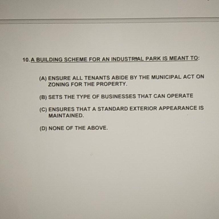 10. A BUILDING SCHEME FOR AN INDUSTRIAL PARK IS