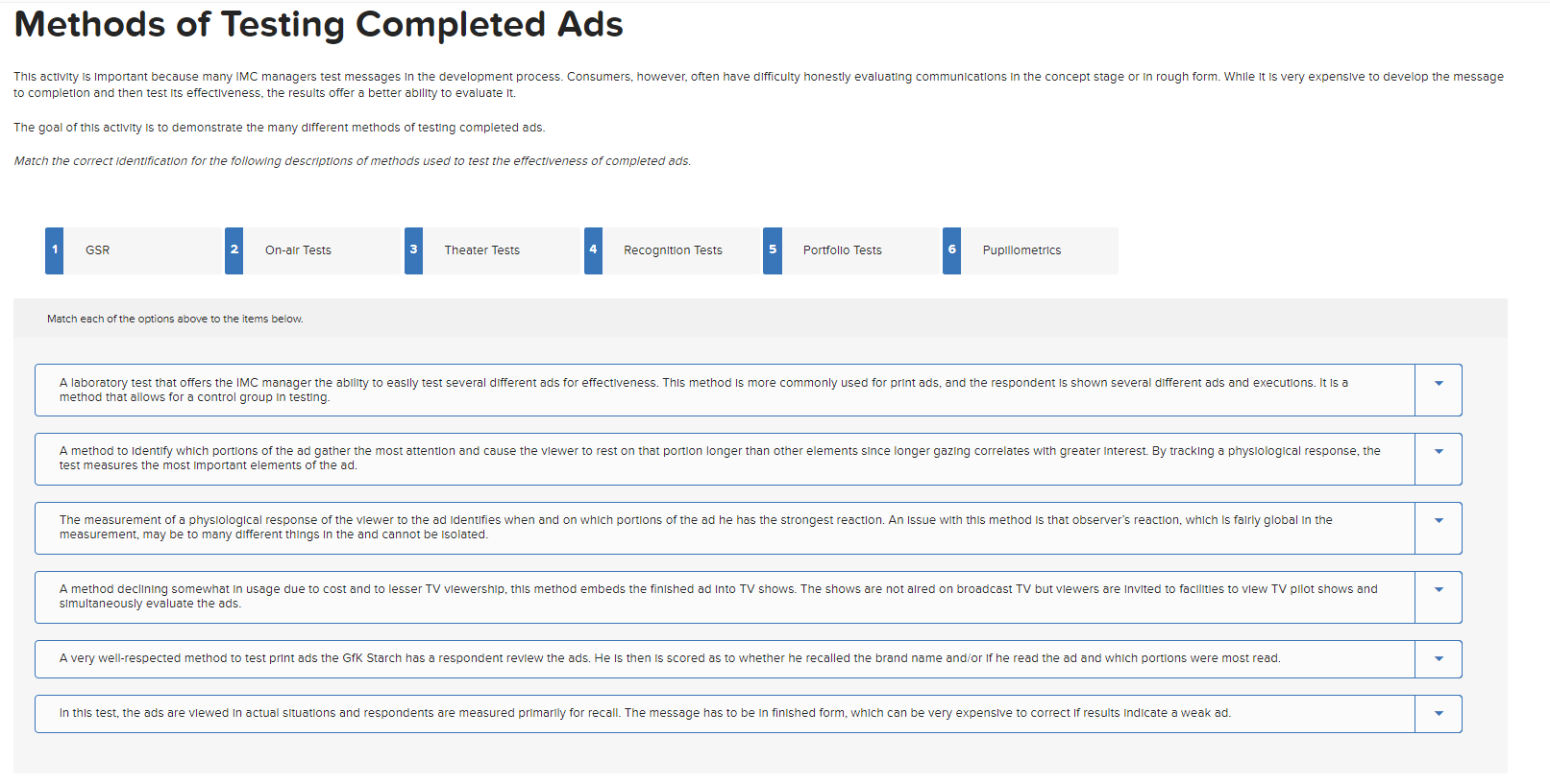 Methods of Testing Completed Ads This actlvity Is