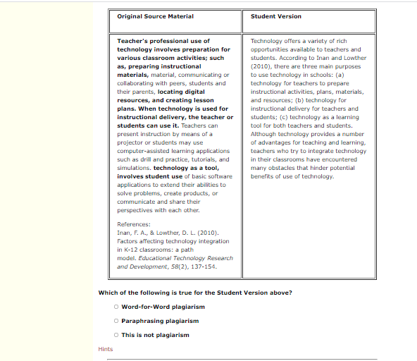 In the case below, the original source material