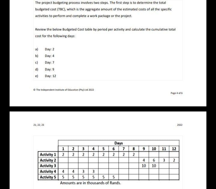 The project budgeting process involves two steps.