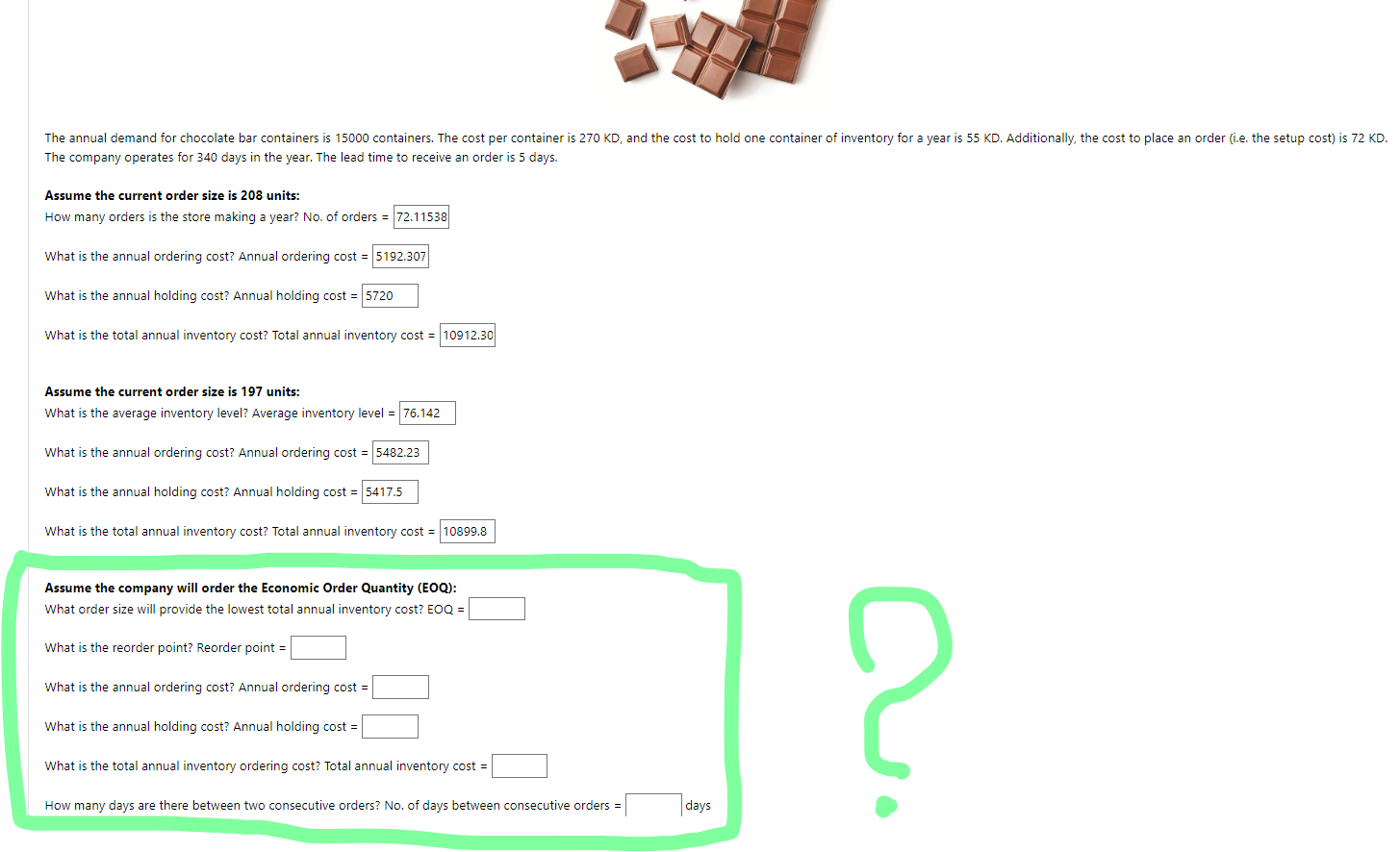 Assume the company will order the Economic Order