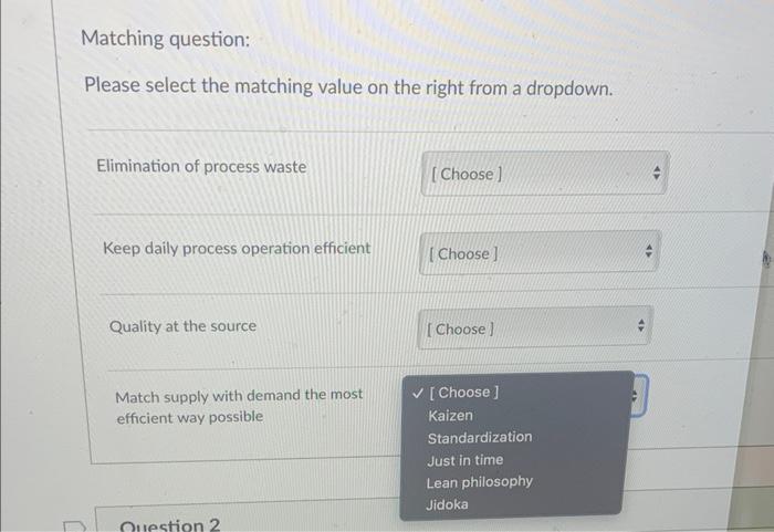 Matching question: Please select the matching